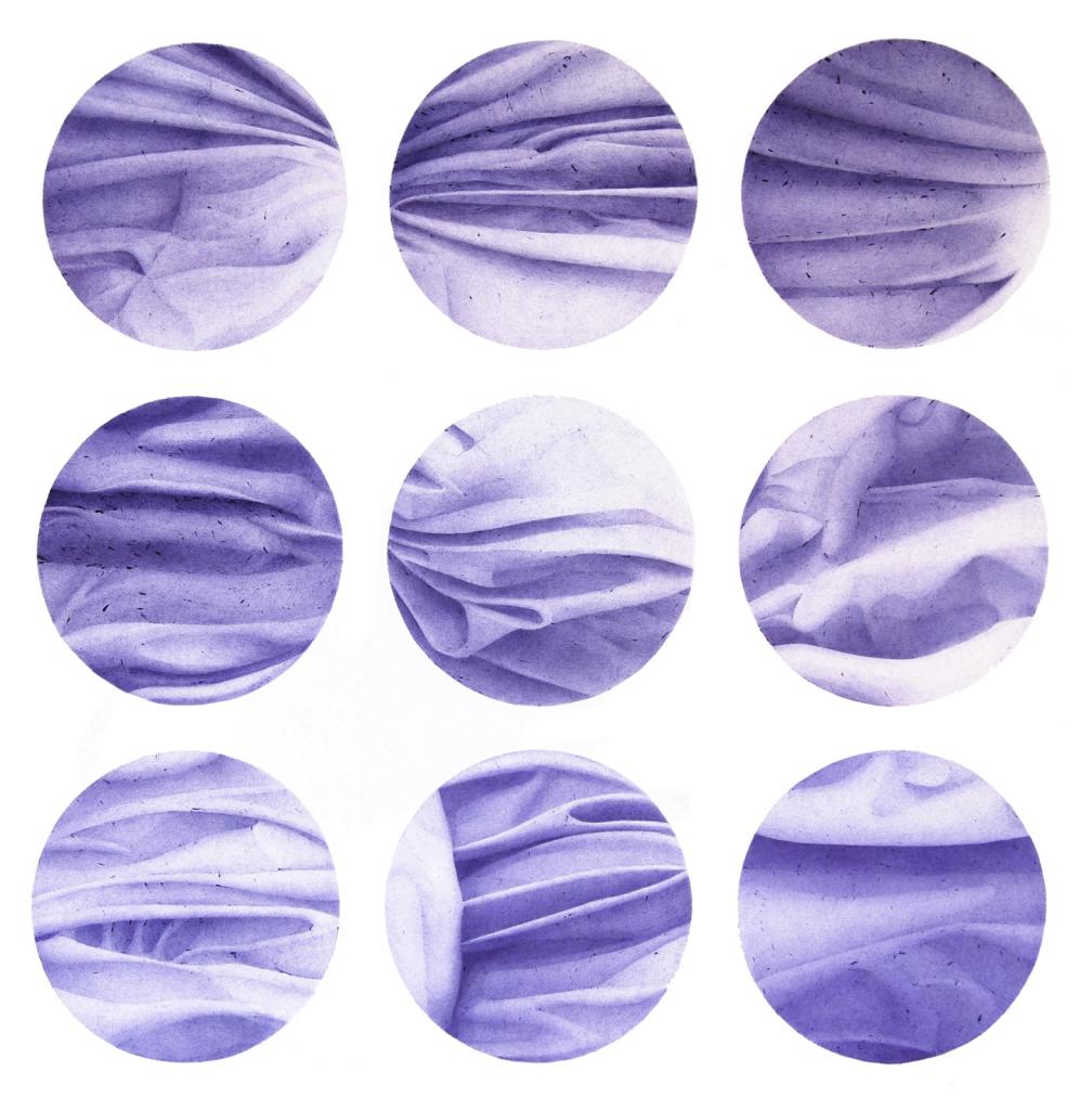 Dessin, art contemporain, Leslie Rivalland, stylo à bille, drapé bleu